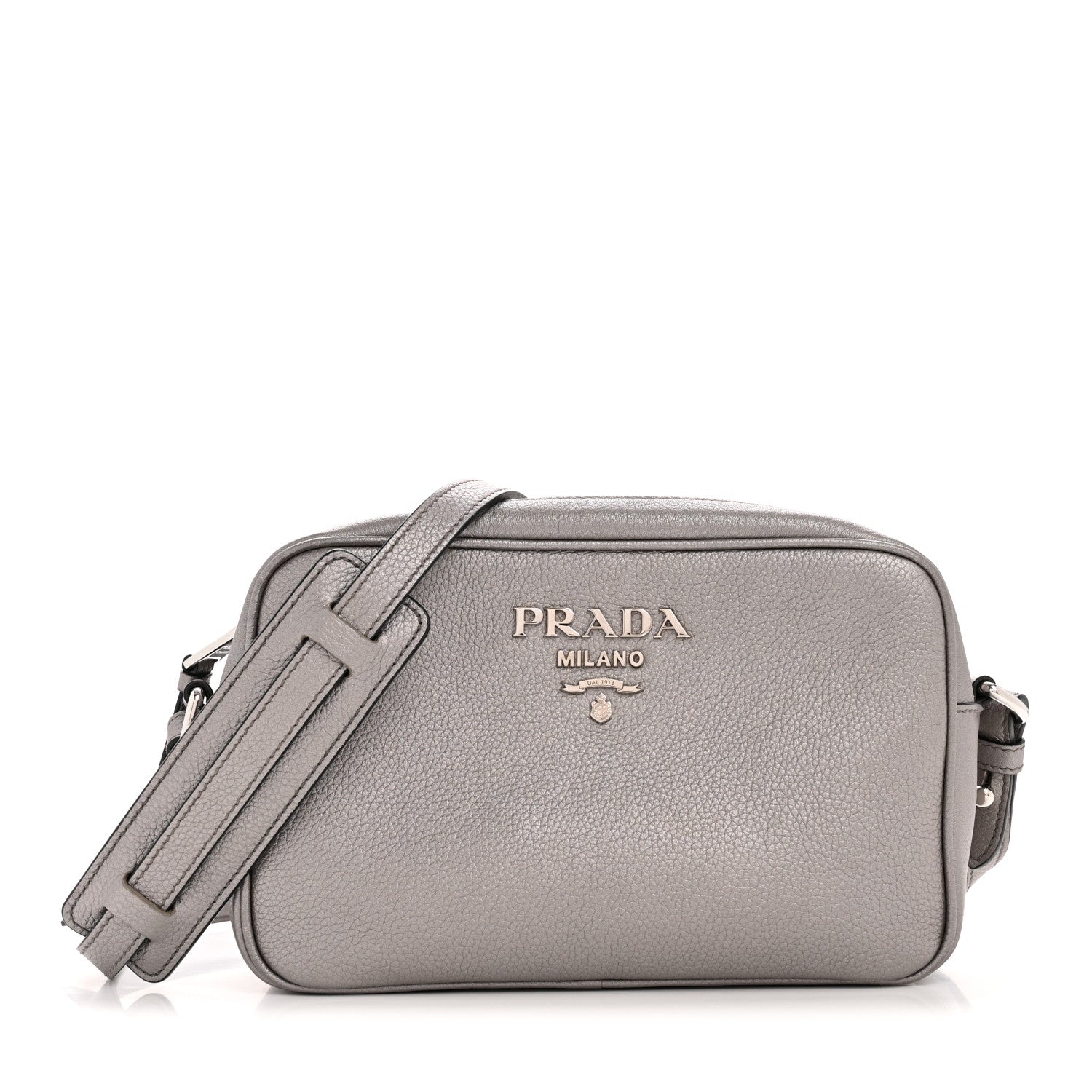 プラダ 99fw crossbody grey bag Prada Metallic Vitello Daino Camera Crossbody Bag Acciaio 1808704