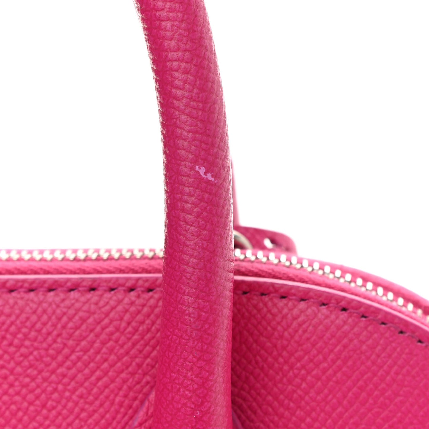 Signature Grained Calfskin Logo S Ville Top Handle Bag Fuchsia