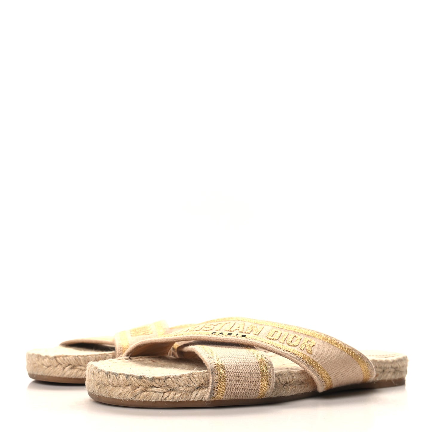 Canvas Embroidered Granville Espadrille Crisscross Flat Slide Sandals 39 Cream
