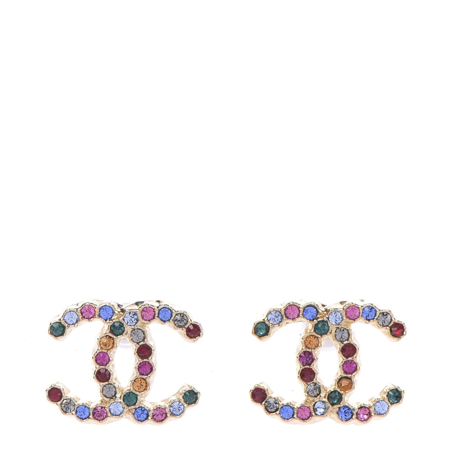 Crystal CC Stud Earrings Gold Multicolor