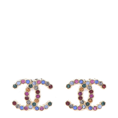 Chanel Crystal CC Stud Earrings Gold Multicolor 1 of 5