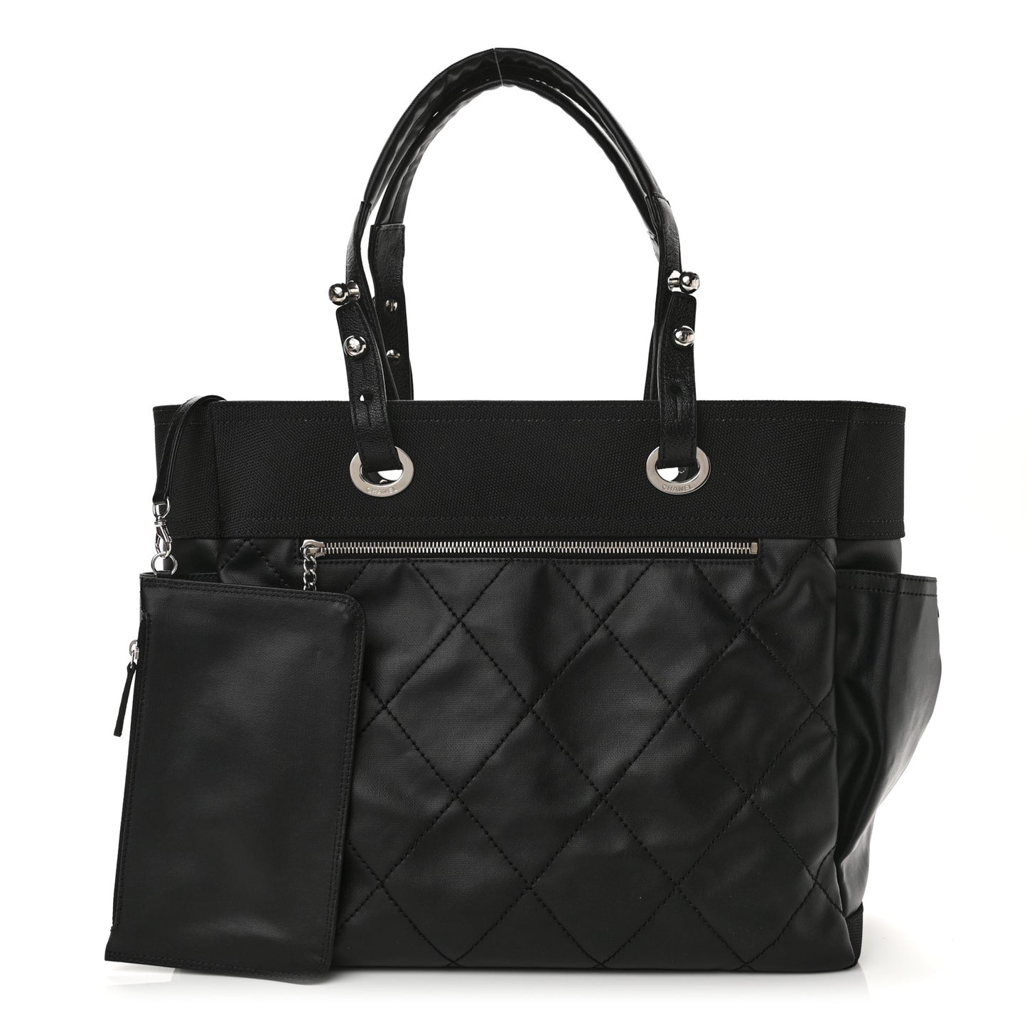 Coated Canvas Quilted Large Paris Biarritz Tote Black