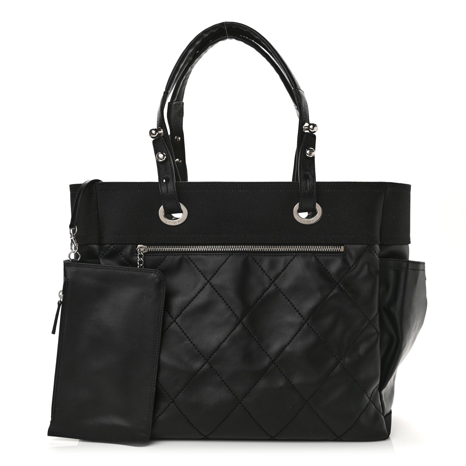 Chanel Coated Canvas Quilted Large Paris Biarritz Tote Black 1 of 12