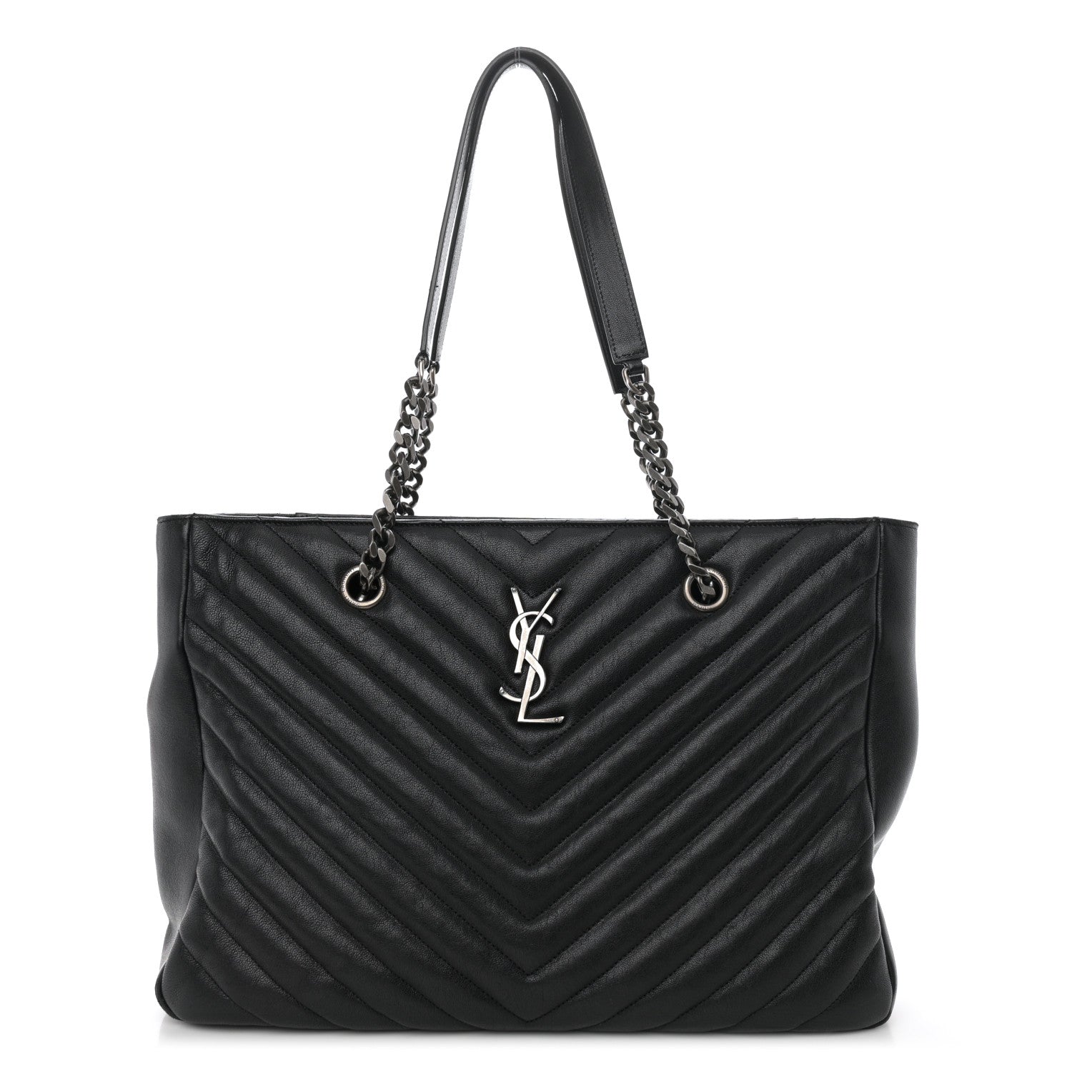Saint Laurent Sheepskin Matelasse Chevron Large Monogram Shopping Bag Black 1 of 9