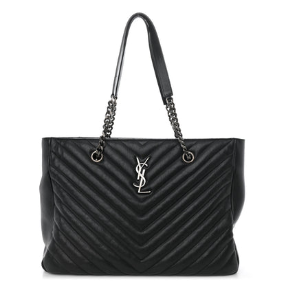 Saint Laurent Sheepskin Matelasse Chevron Large Monogram Shopping Bag Black 1 of 9
