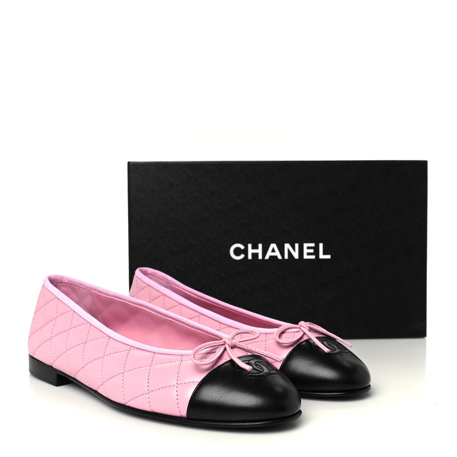 Chanel Lambskin Quilted CC Cap Toe Ballerina Flats 39.5 Pink Black 10 of 10