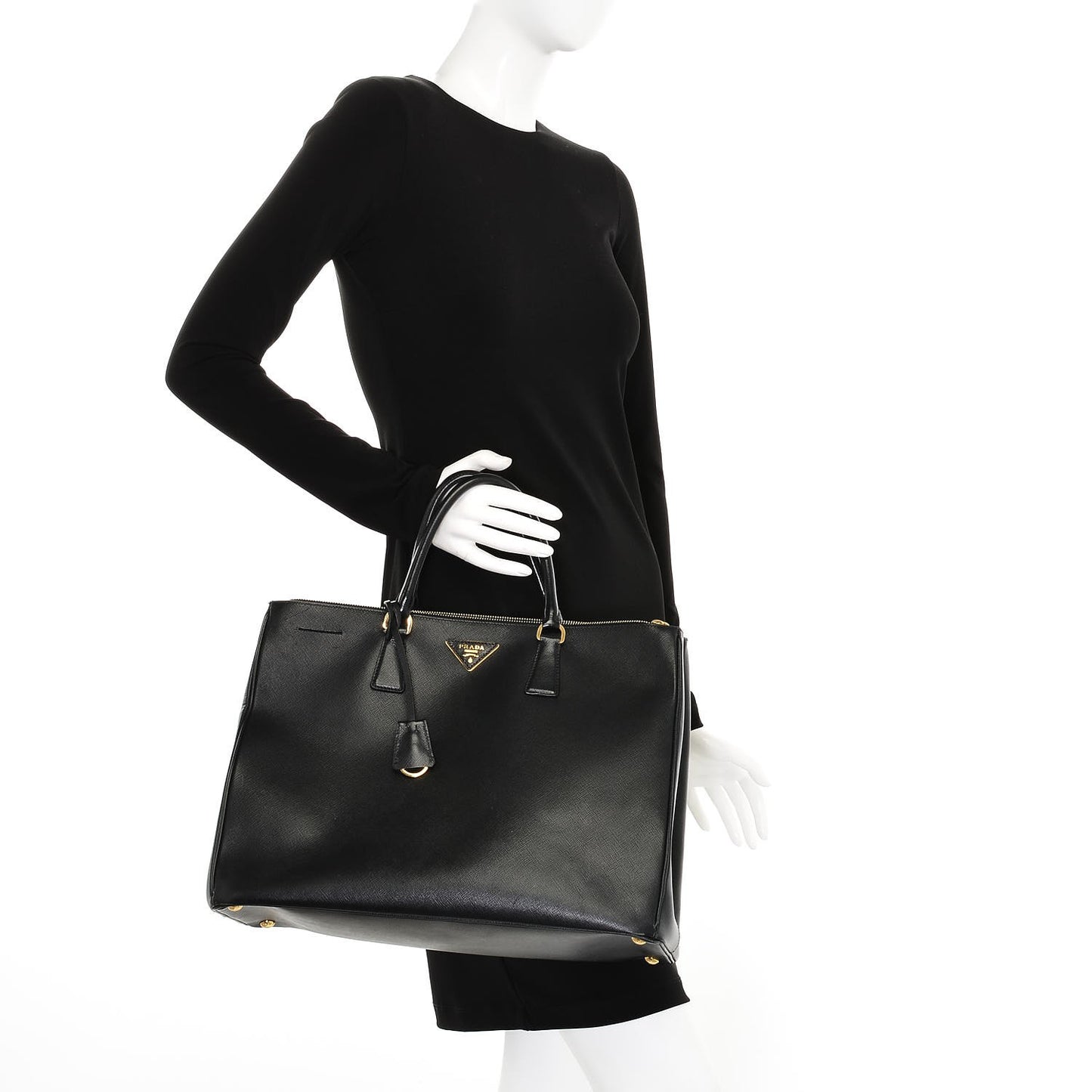 Saffiano Lux Extra Large Galleria Double Zip Tote Black