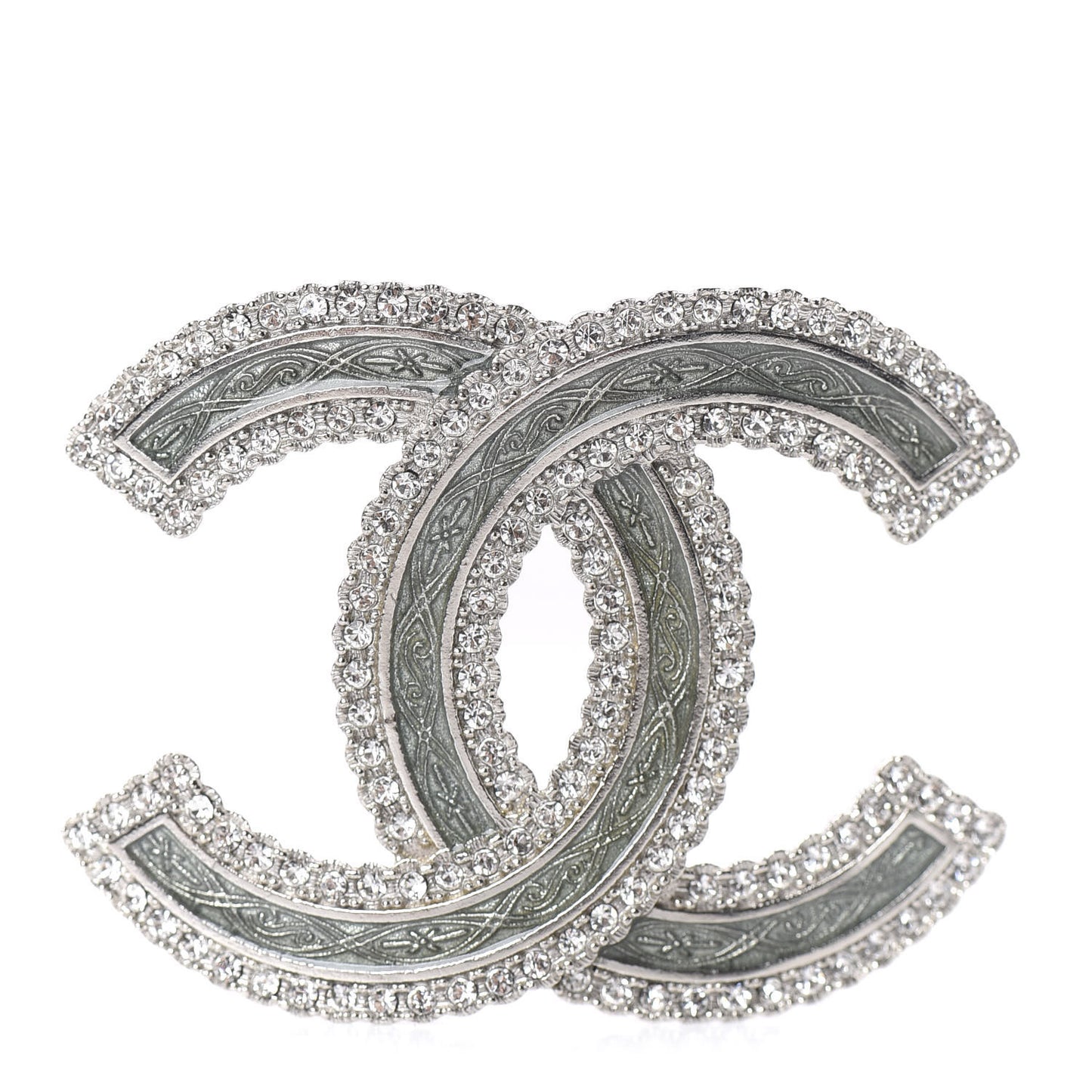 Crystal Glass CC Brooch Silver