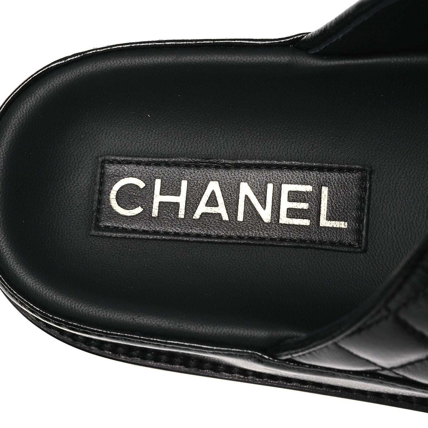 Lambskin Quilted Velcro Dad Chain CC Slide Sandals 38.5 Black
