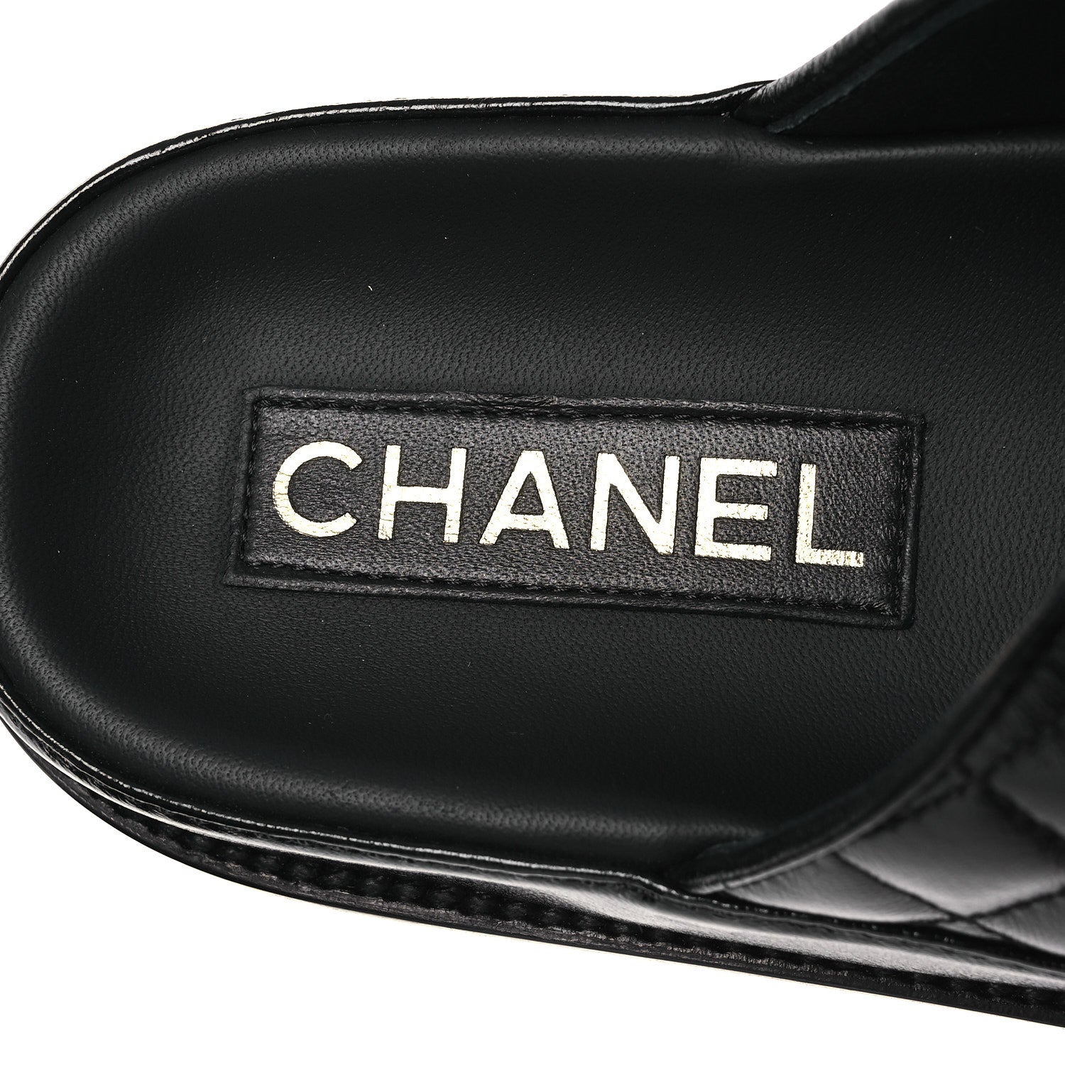 Chanel Lambskin Quilted Velcro Dad Chain CC Slide Sandals 38.5 Black 9 of 12