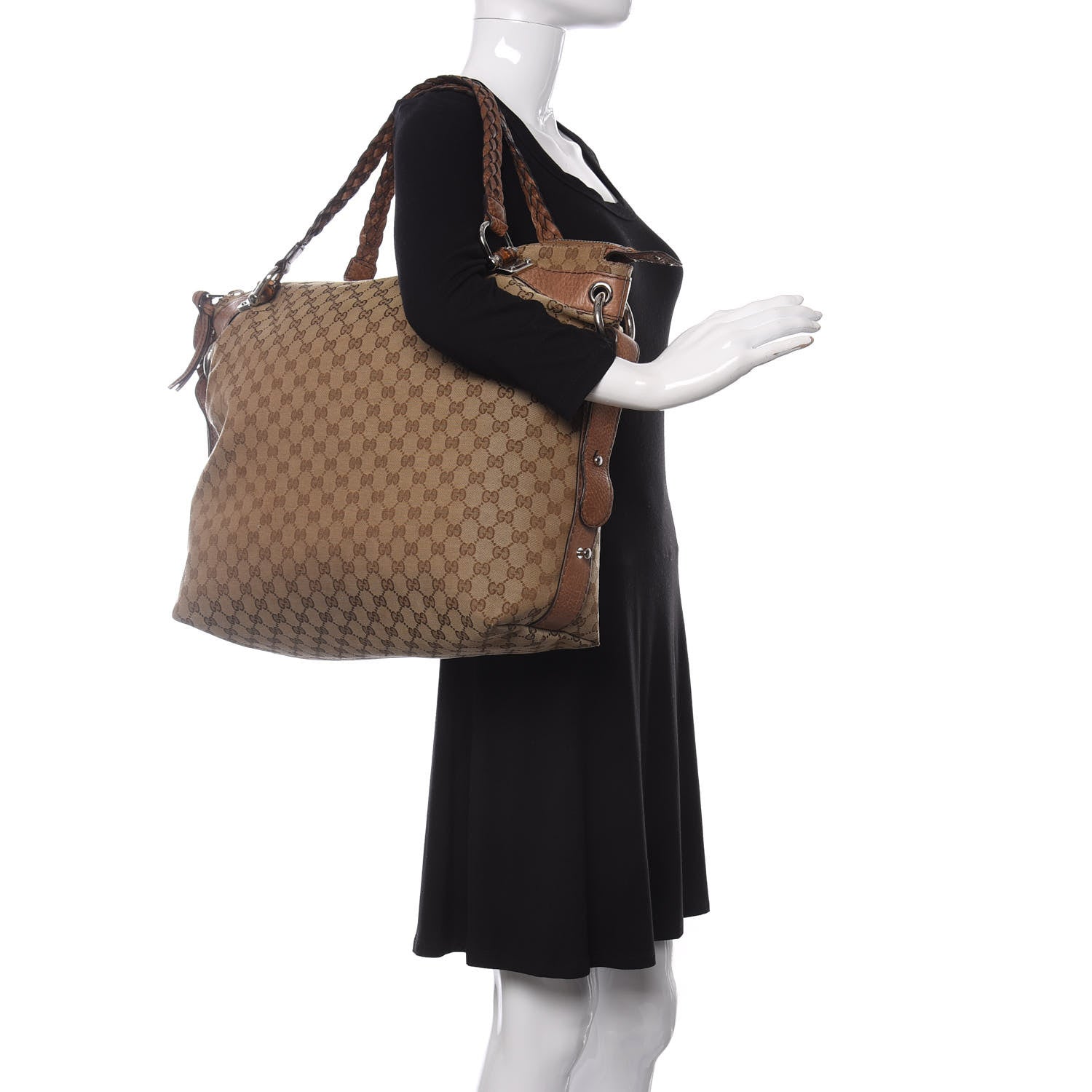 Gucci Monogram Large Bamboo Bar Tassel Shoulder Bag Brown 2 of 13