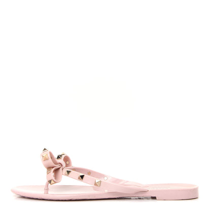 Valentino Garavani PVC Jelly Rockstud Bow Thong Sandals 40 Water Rose 1 of 10