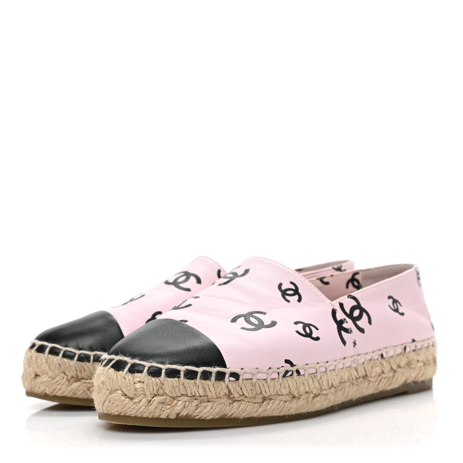 Chanel Lambskin Printed Coco Beach Espadrilles 35 Light Pink Black 3 of 8