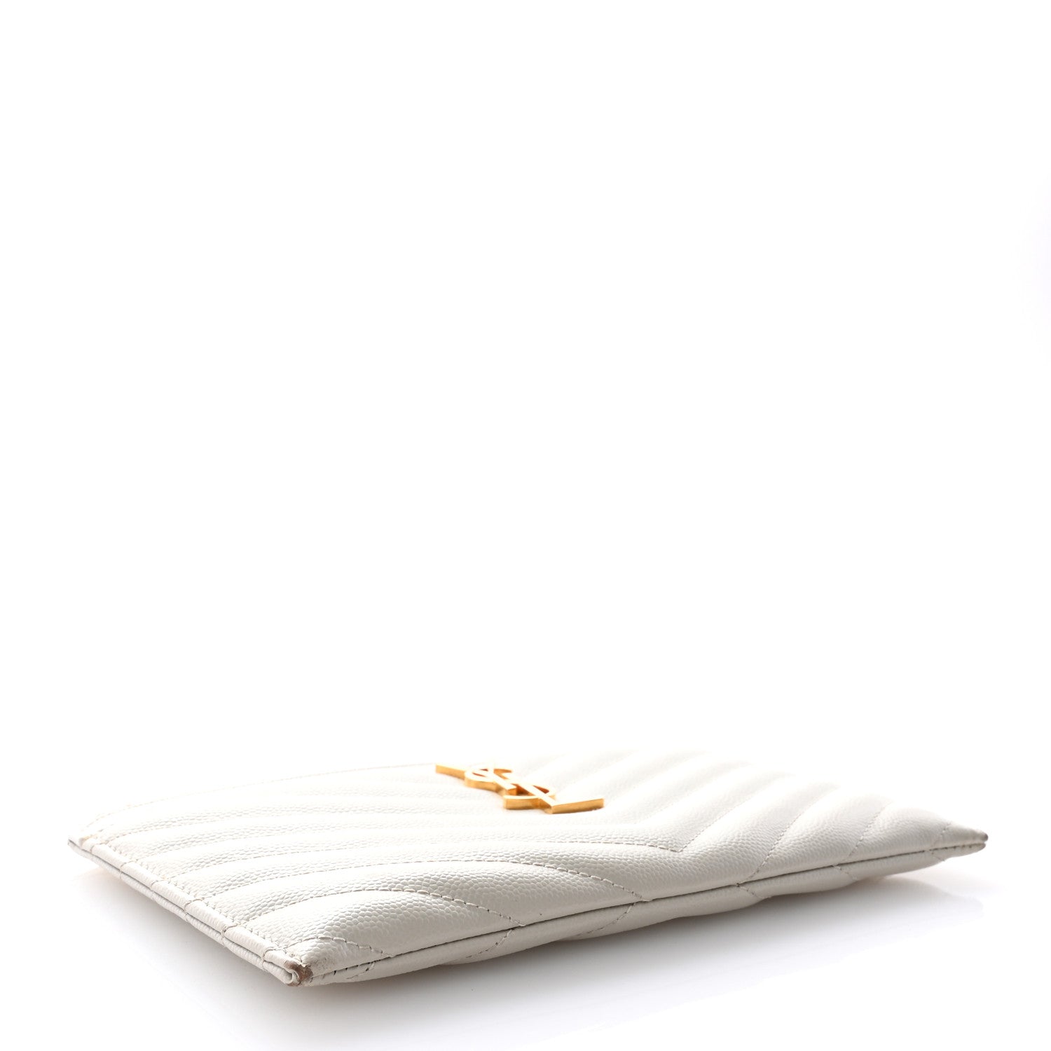 Saint Laurent Grain De Poudre Chevron Monogram Bill Pouch Crema Soft 4 of 12