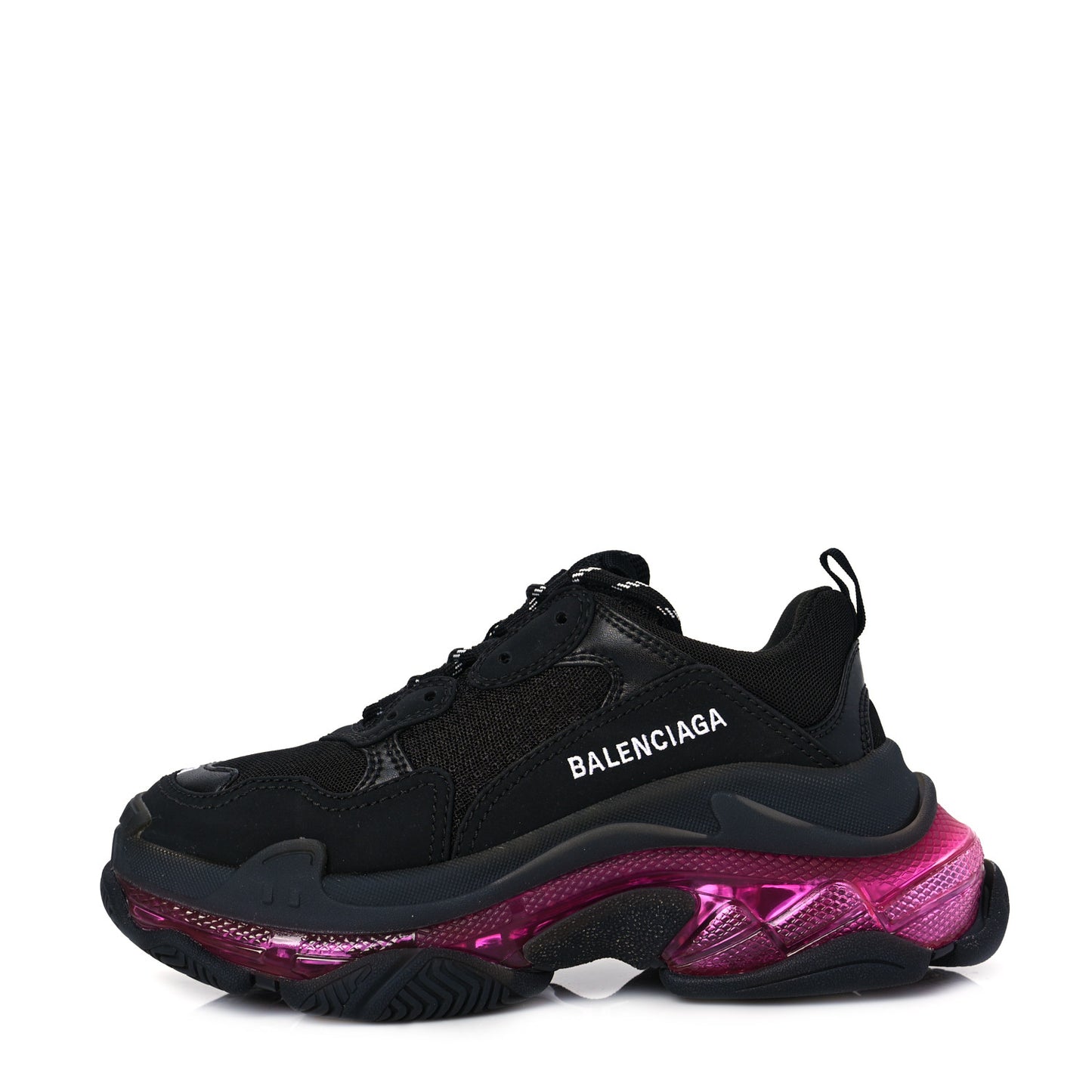 Fabric Mesh Clear Sole Womens Triple S Sneakers 37 Black Pink Neon