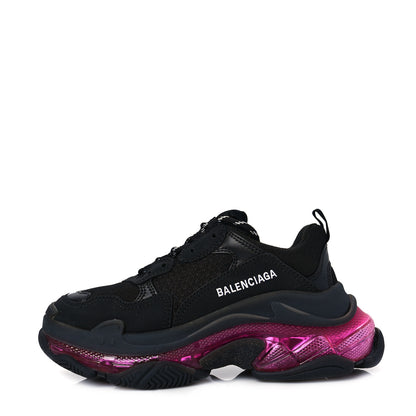 Balenciaga Fabric Mesh Clear Sole Womens Triple S Sneakers 37 Black Pink Neon 1 of 6