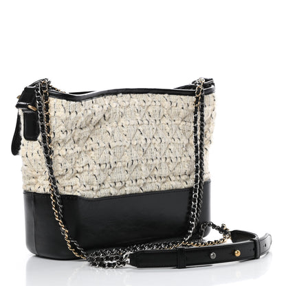 Chanel Tweed Calfskin Quilted Medium Gabrielle Hobo Ivory Black 3 of 13