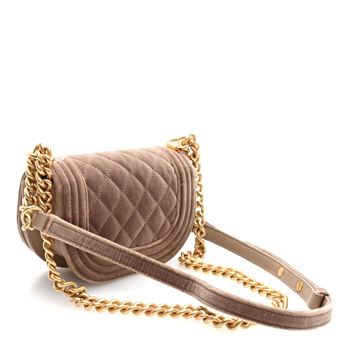 Chanel Velvet Quilted Mini Boy Messenger Bag Beige 2 of 10
