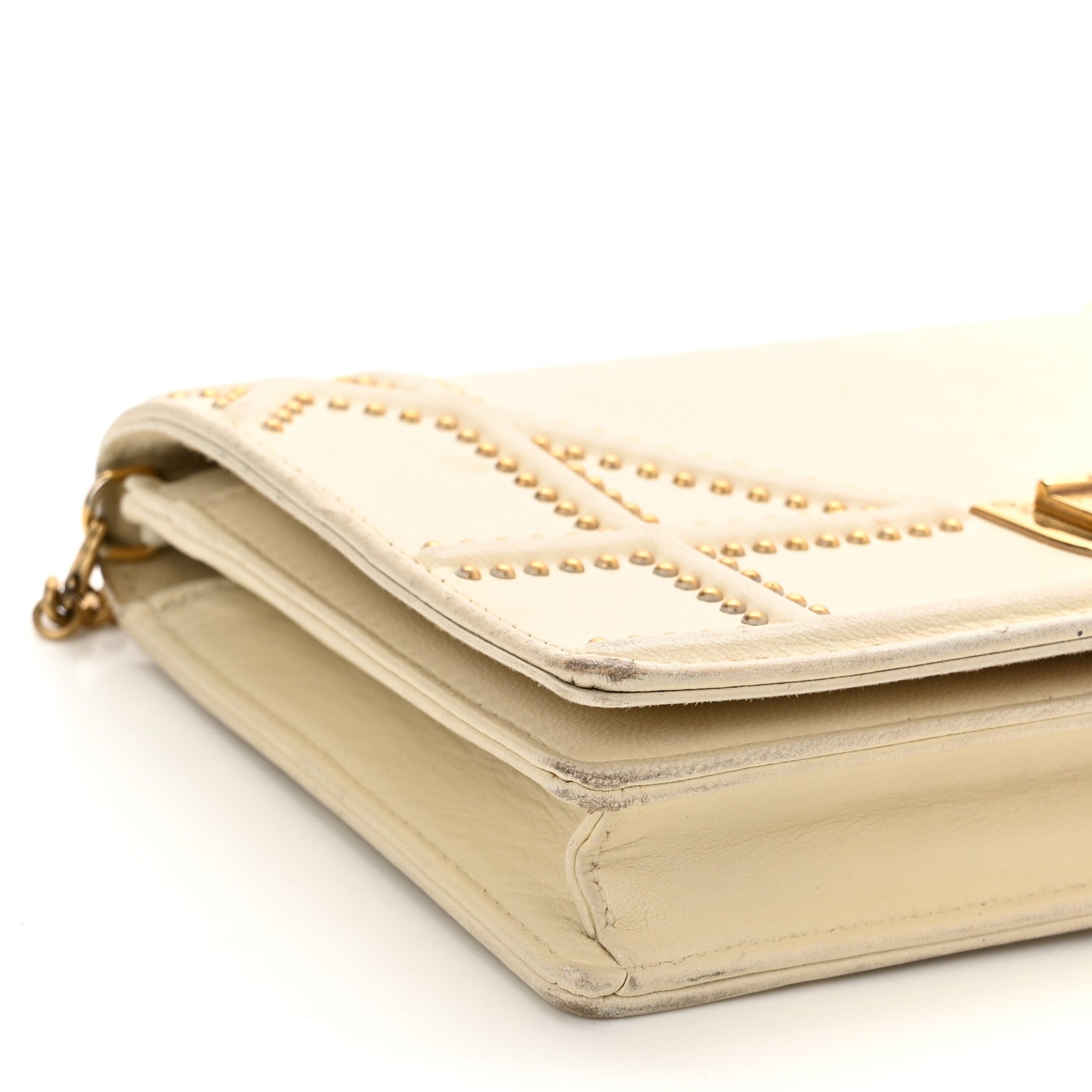 Christian Dior Lambskin Studded Diorama Wallet on Chain Pouch Off White 16 of 17