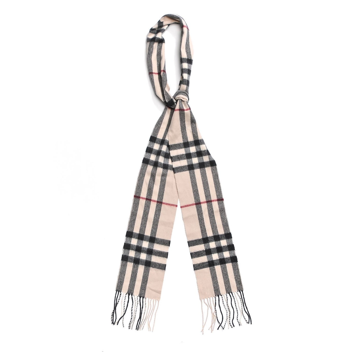 Cashmere Giant Check Fringe Scarf Ivory