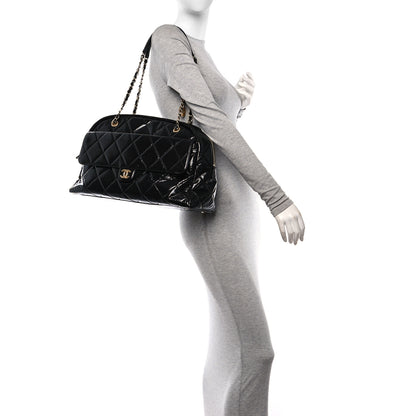 Chanel Shiny Crumpled Calfskin Quilted Maxi Bowling Bag Black 2 of 9