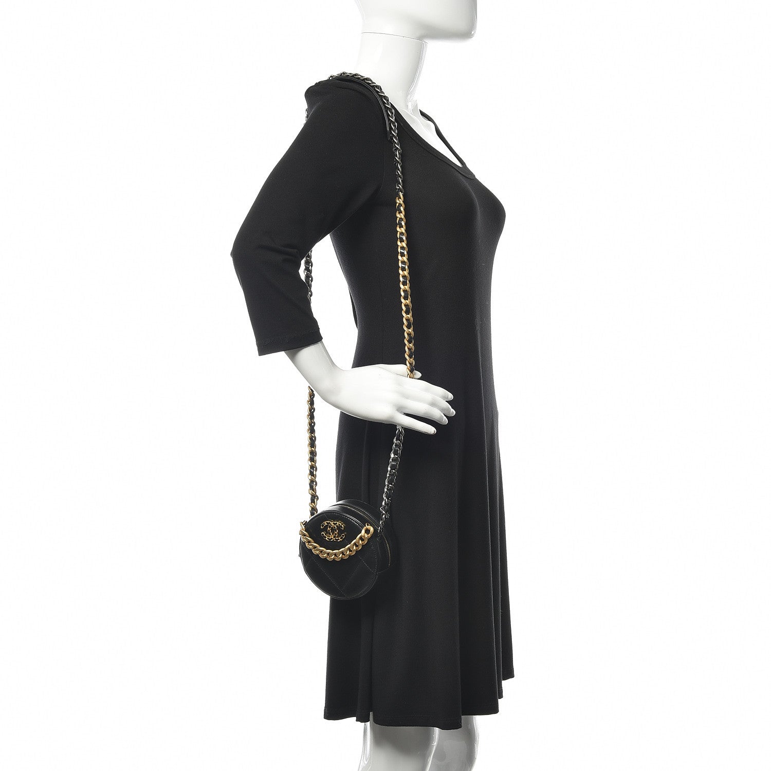 Chanel Lambskin Quilted 19 Round Clutch With Chain Black 2 of 11