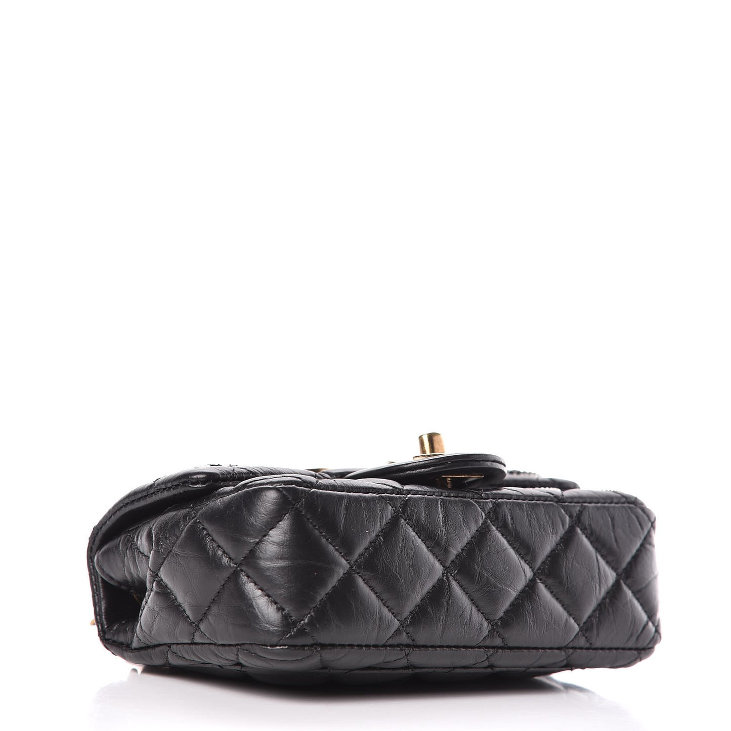 Aged Calfskin Quilted Extra Mini Medallion Flap Black