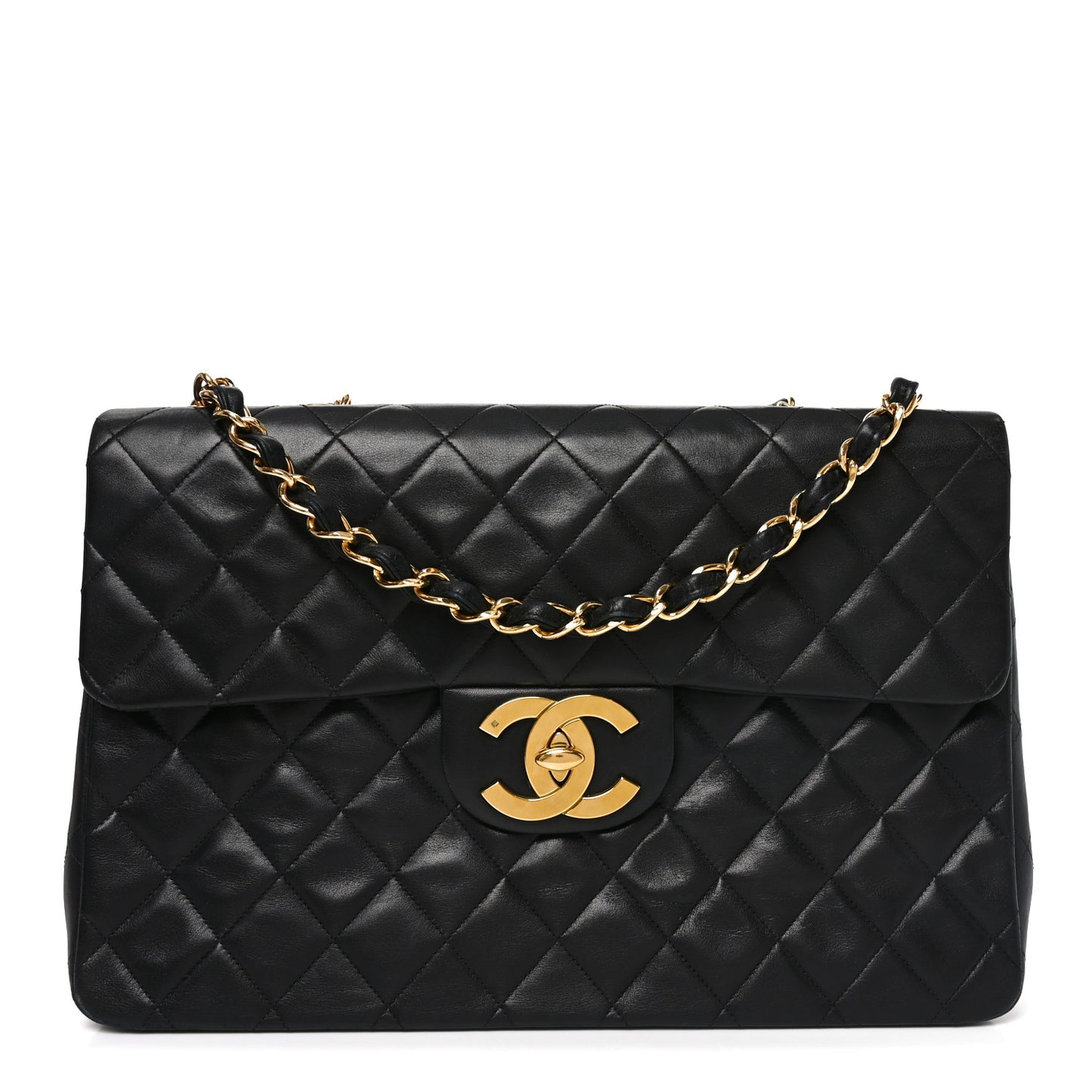 Lambskin Quilted XL Jumbo Single Flap Black