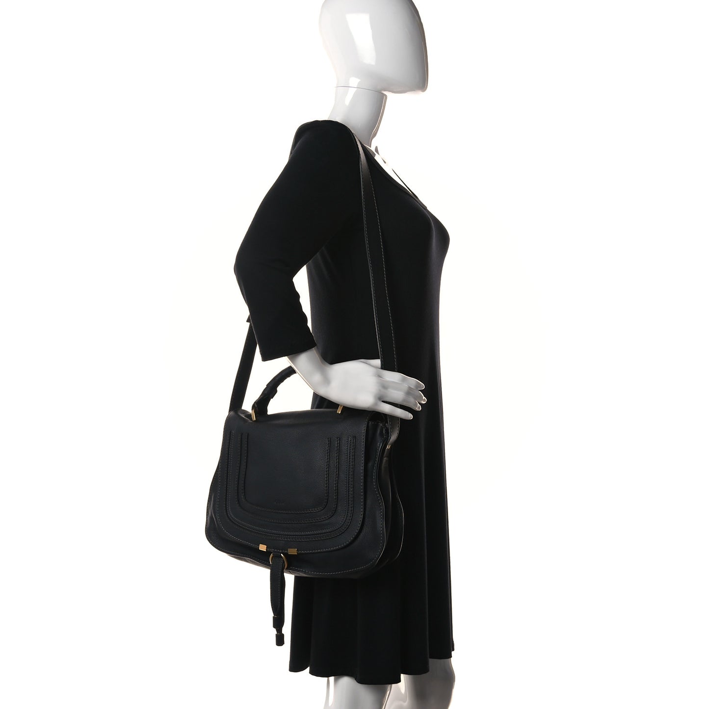 Calfskin Medium Marcie Top Handle Bag Black