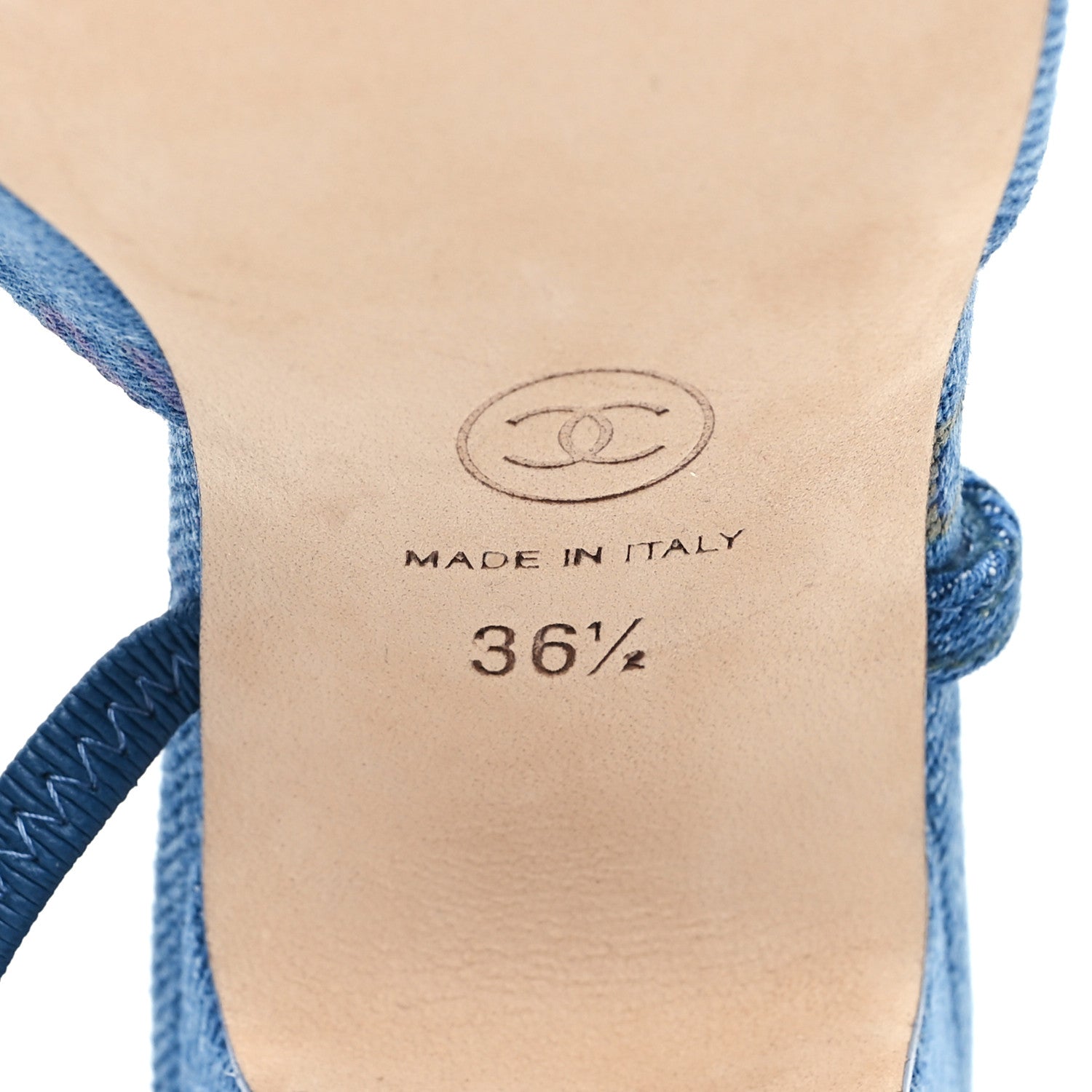 Chanel Denim Printed Mood Cap Toe CC Slingback Pumps 36.5 Light Blue Multicolor 7 of 9