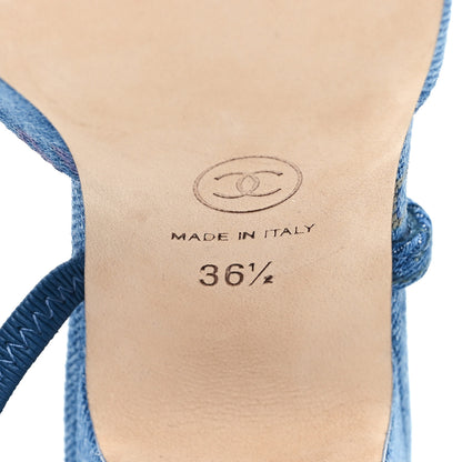 Chanel Denim Printed Mood Cap Toe CC Slingback Pumps 36.5 Light Blue Multicolor 7 of 9