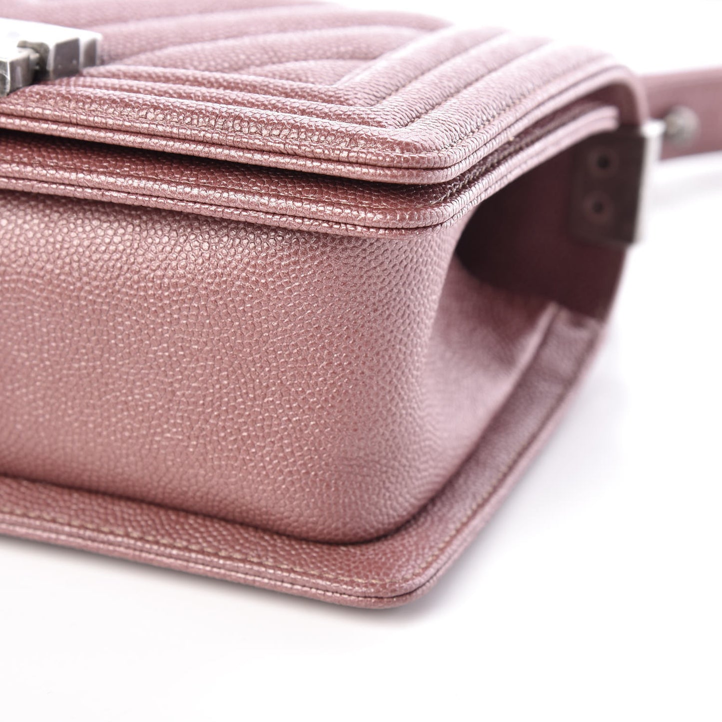 Metallic Caviar Chevron Quilted Small Boy Flap Dark Pink