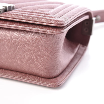 Chanel Metallic Caviar Chevron Quilted Small Boy Flap Dark Pink 8 of 10