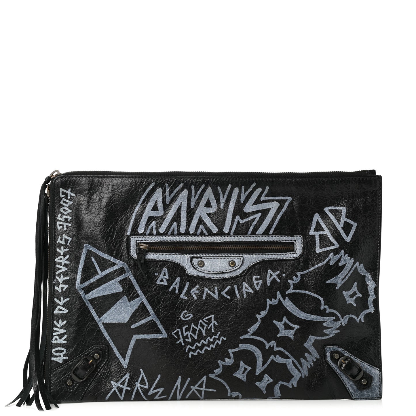Agneau Classic Hardware Graffiti Small Pouch Black White