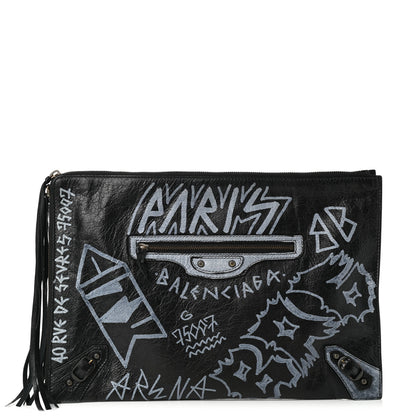 Balenciaga Agneau Classic Hardware Graffiti Small Pouch Black White 1 of 7