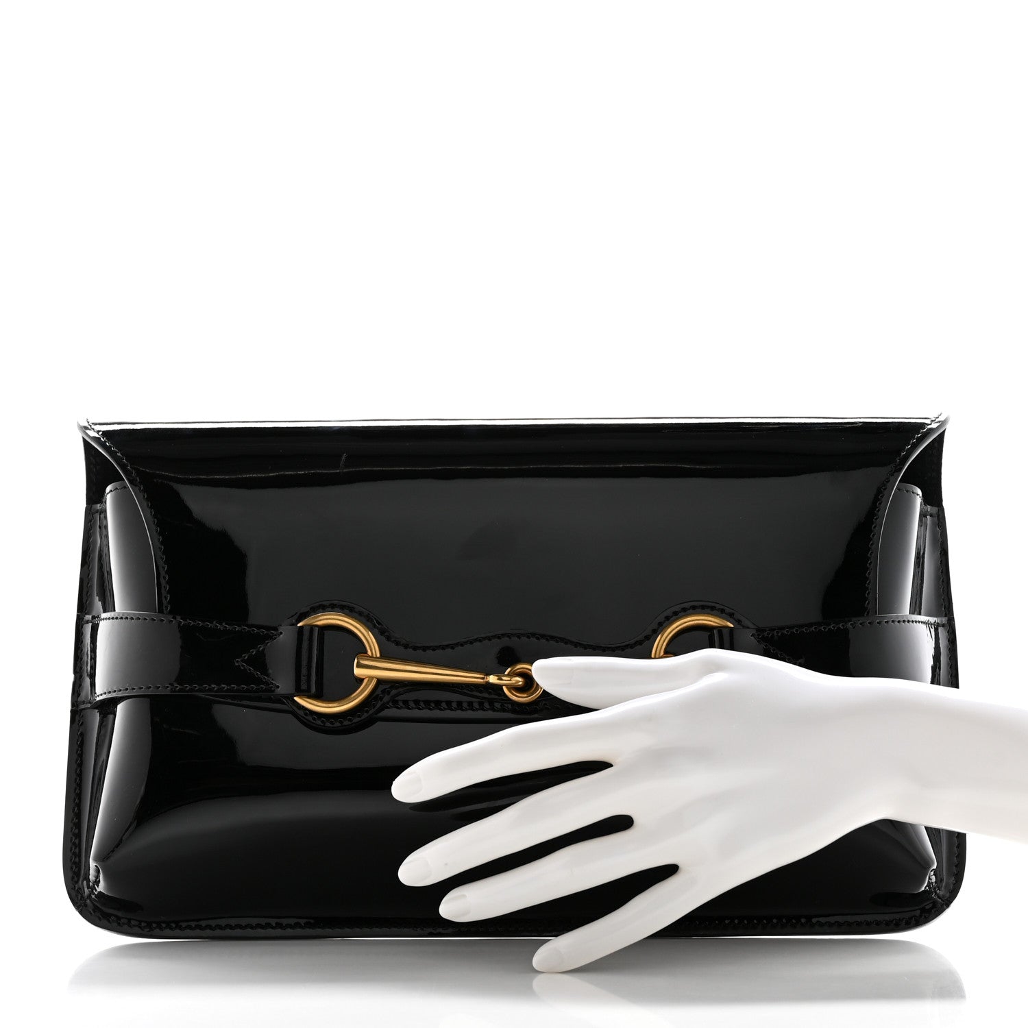 Gucci Patent Large Bright Bit Clutch Black 2 of 11