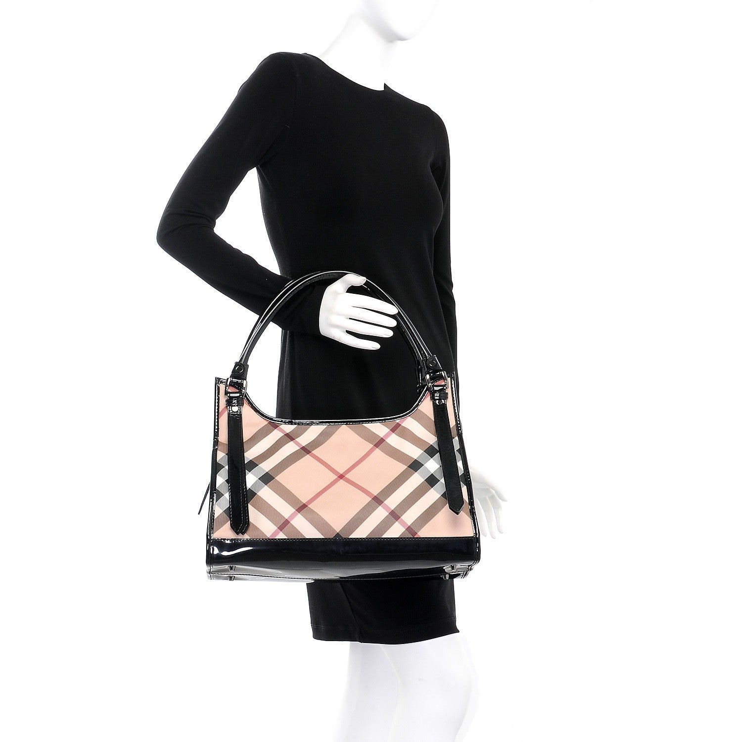 Burberry Patent Trim Supernova Check Ashmore Tote Black 2 of 7