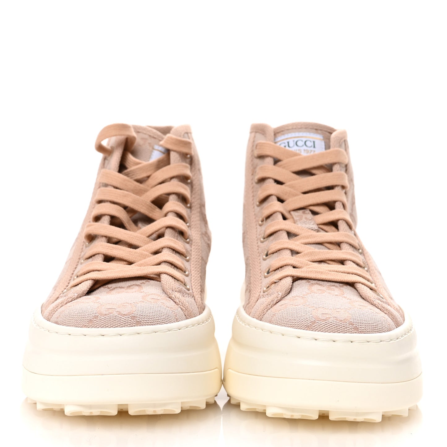 New Canvas GG Monogram Womens Tennis 1977 High Top 55mm Platform Sneakers 35.5 Skin Rose Dark Skin Rose