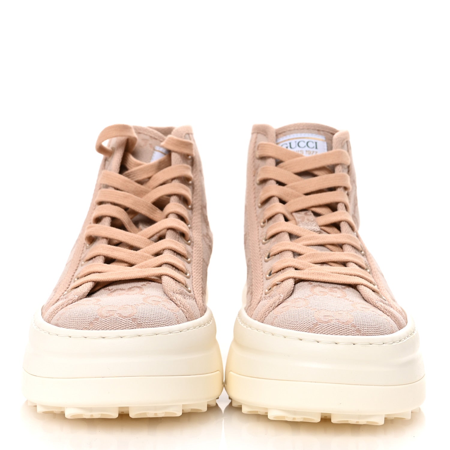 Gucci New Canvas GG Monogram Womens Tennis 1977 High Top 55mm Platform Sneakers 35.5 Skin Rose Dark Skin Rose 3 of 8