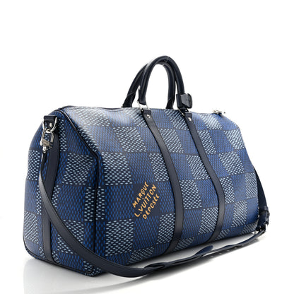 Louis Vuitton Damier Heritage Keepall Bandouliere 50 Blue 2 of 10