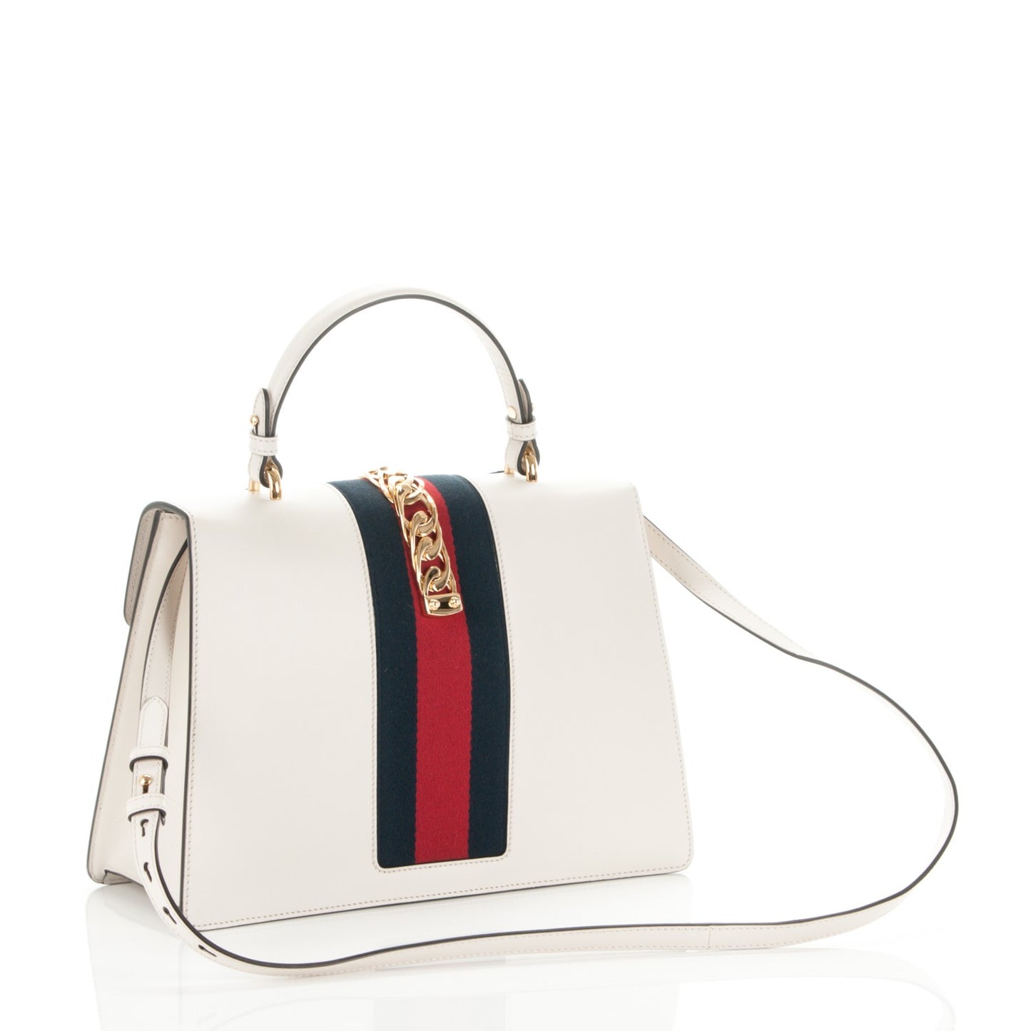 Calfskin Embroidered Medium Sylvie Top Handle Bag White