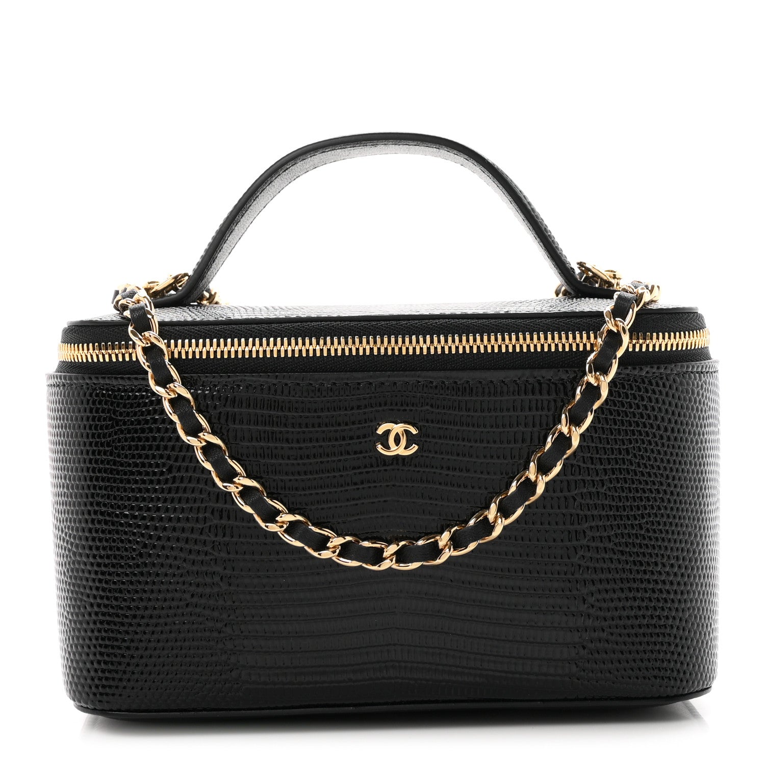 Chanel Calfskin Lizard Embossed Top Handle Vanity With Chain Black 1 of 11