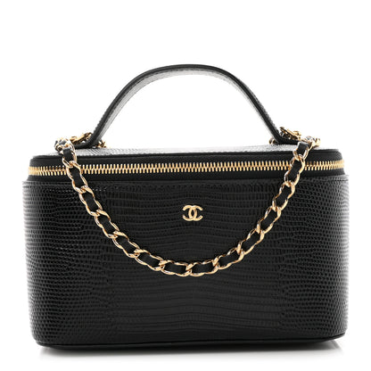 Chanel Calfskin Lizard Embossed Top Handle Vanity With Chain Black 1 of 11