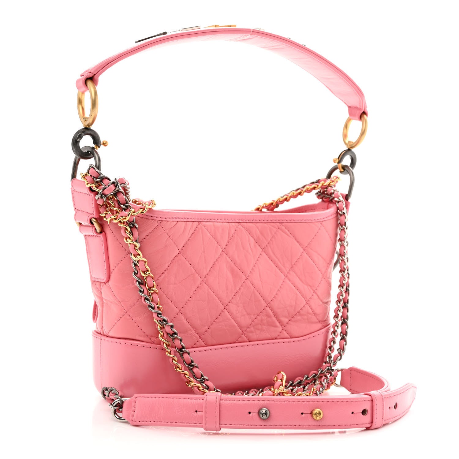 Chanel Aged Calfskin Quilted Small Gabrielle Logo Hobo Rose 3 of 13