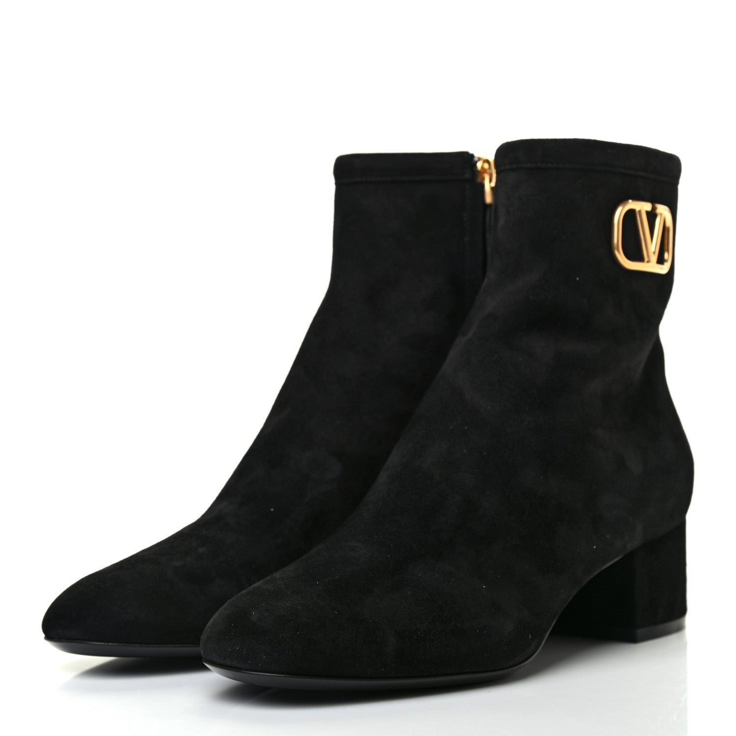 Valentino Garavani Suede VLogo Side Zip 45mm Ankle Boots 38 Black 3 of 8