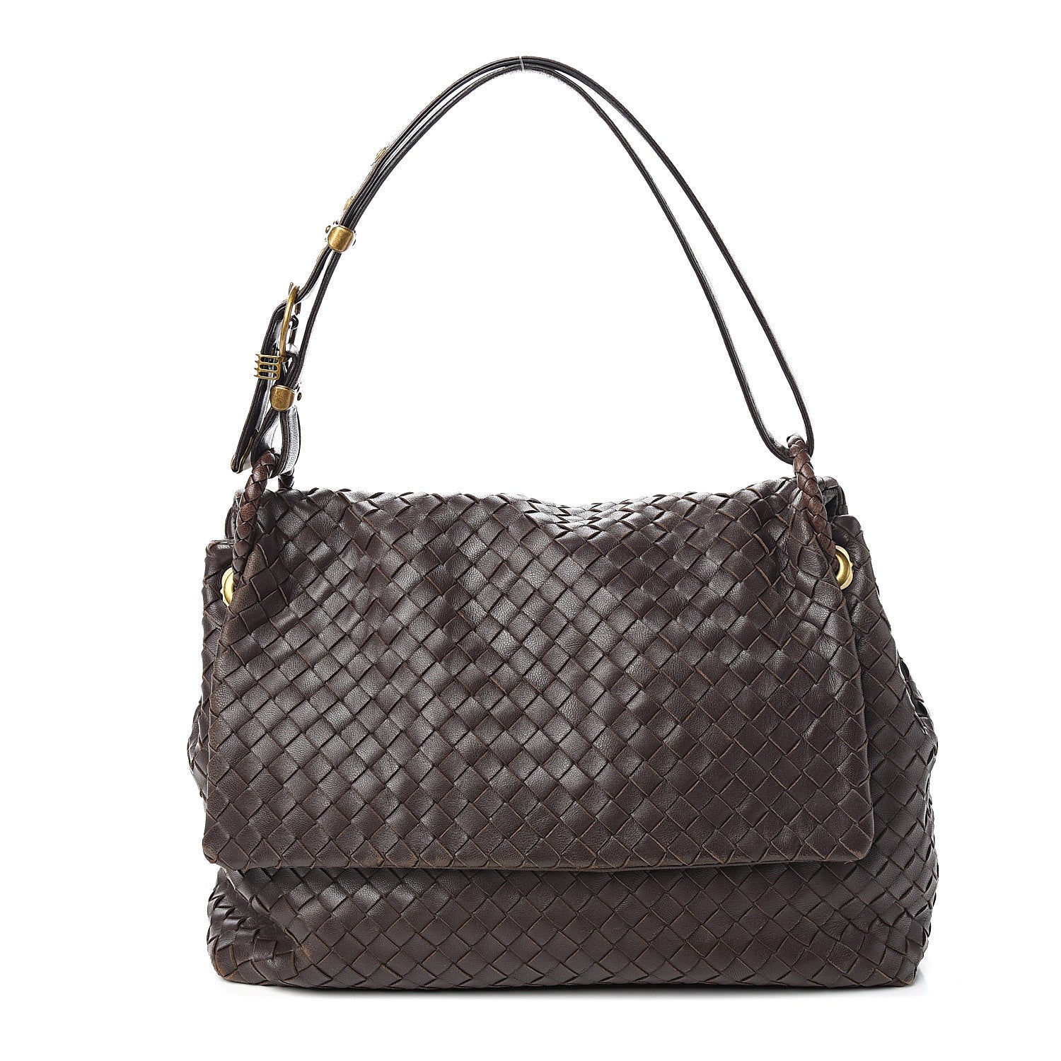 Bottega Veneta Nappa Intrecciato Flap Shoulder Bag Ebano 1 of 10
