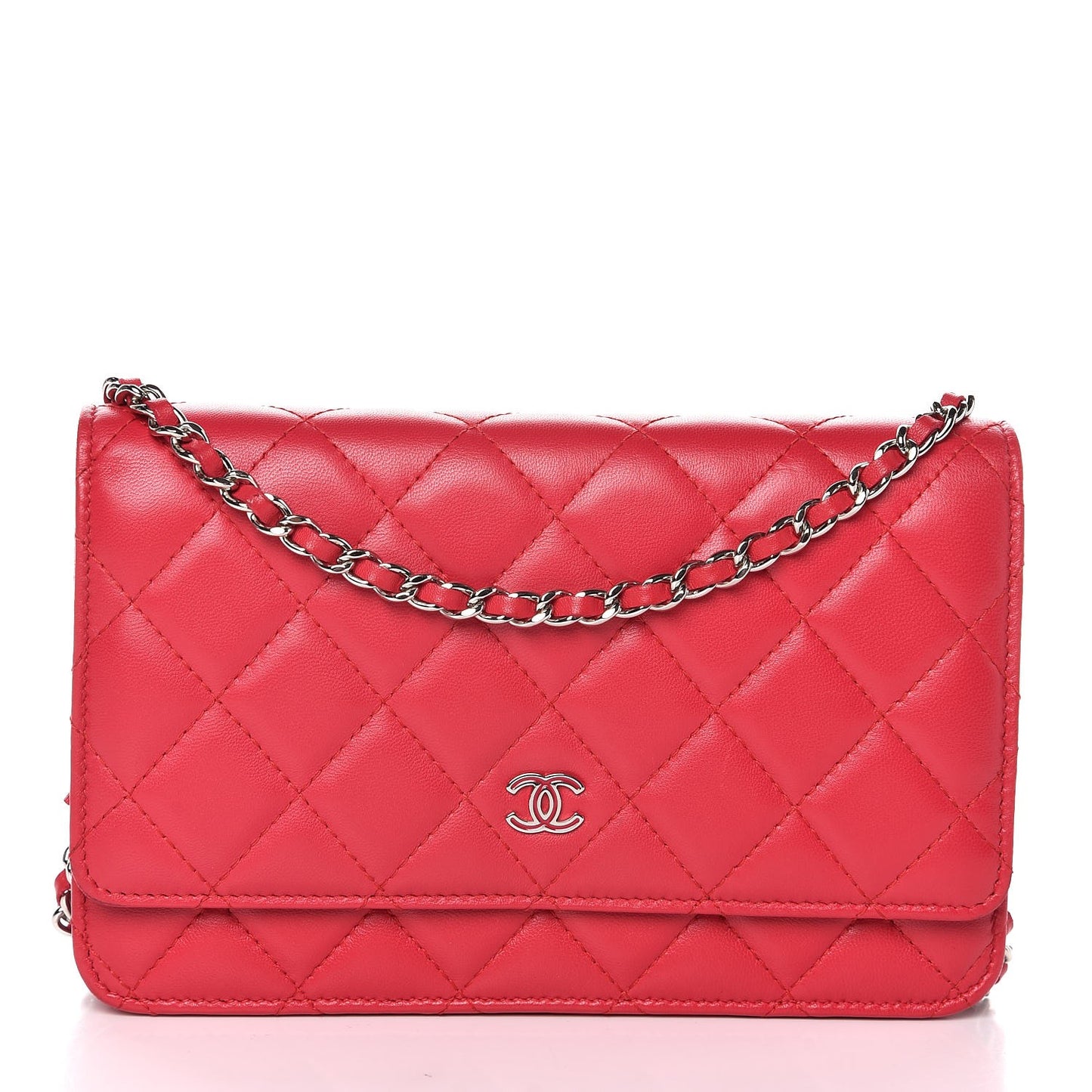 Lambskin Quilted Wallet On Chain WOC Red