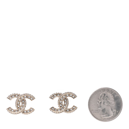 Chanel Crystal Timeless CC Earrings Light Gold 3 of 9