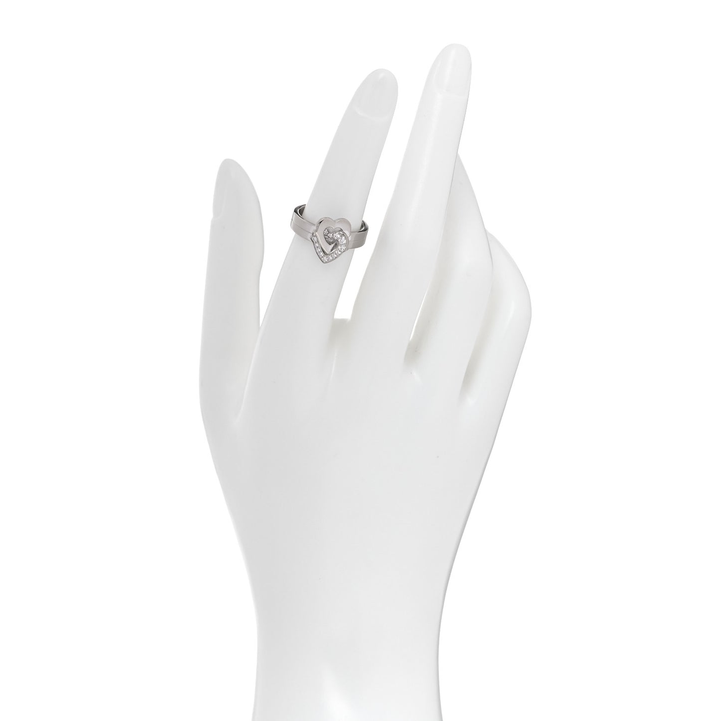 18K White Gold Diamond Double Heart Ring 51 5.75