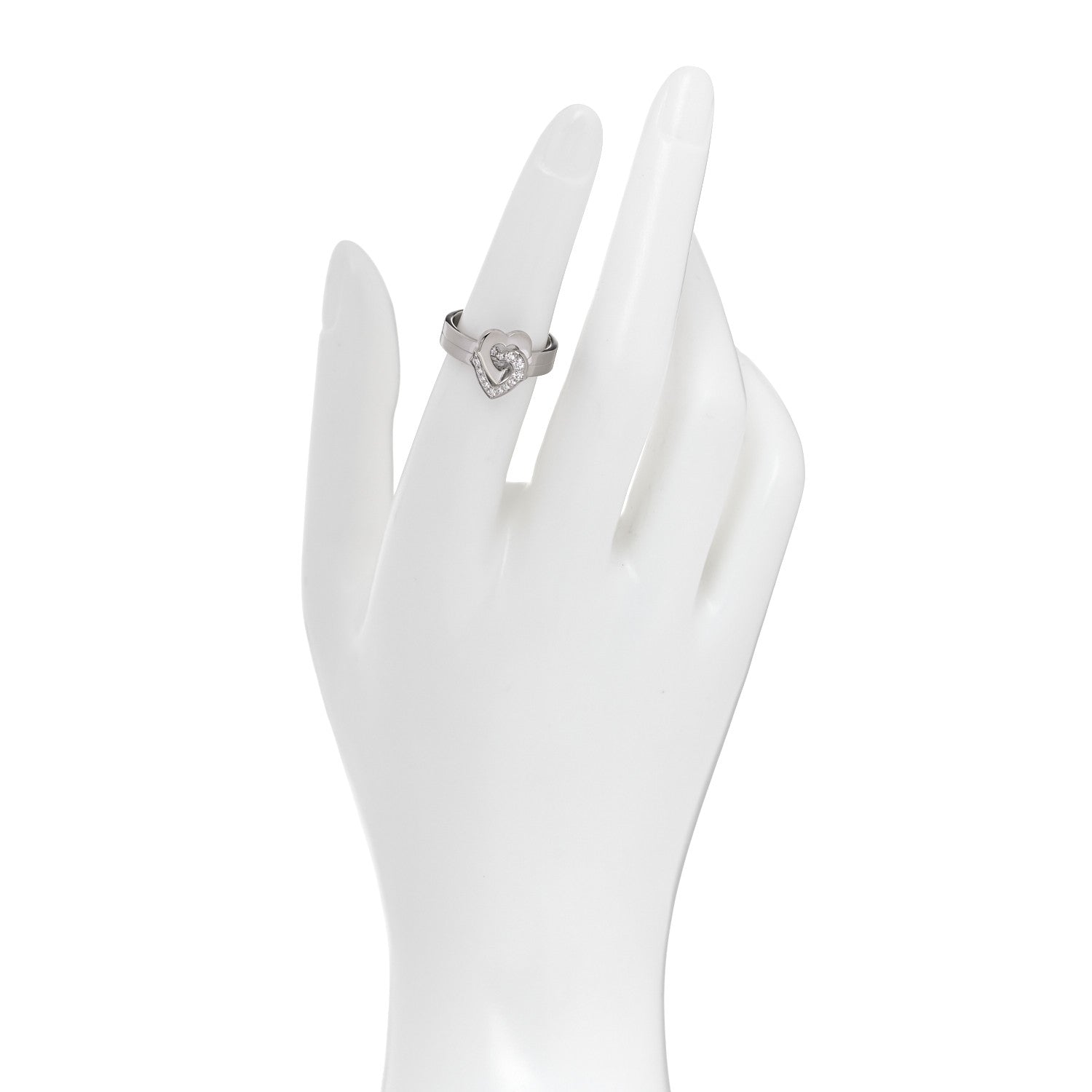 Cartier 18K White Gold Diamond Double Heart Ring 51 5.75 2 of 5